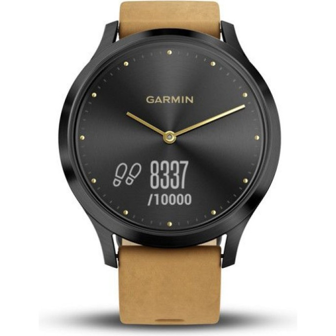 Часы GARMIN VIVOMOVE HR черный оникс с светло-коричневым кожаным ремешком 010-01850-00
